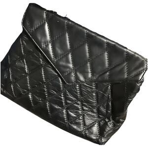 Large Black Leather Quilted Handbag W/Chain Strap. Made In Italy. Roberta Rossi